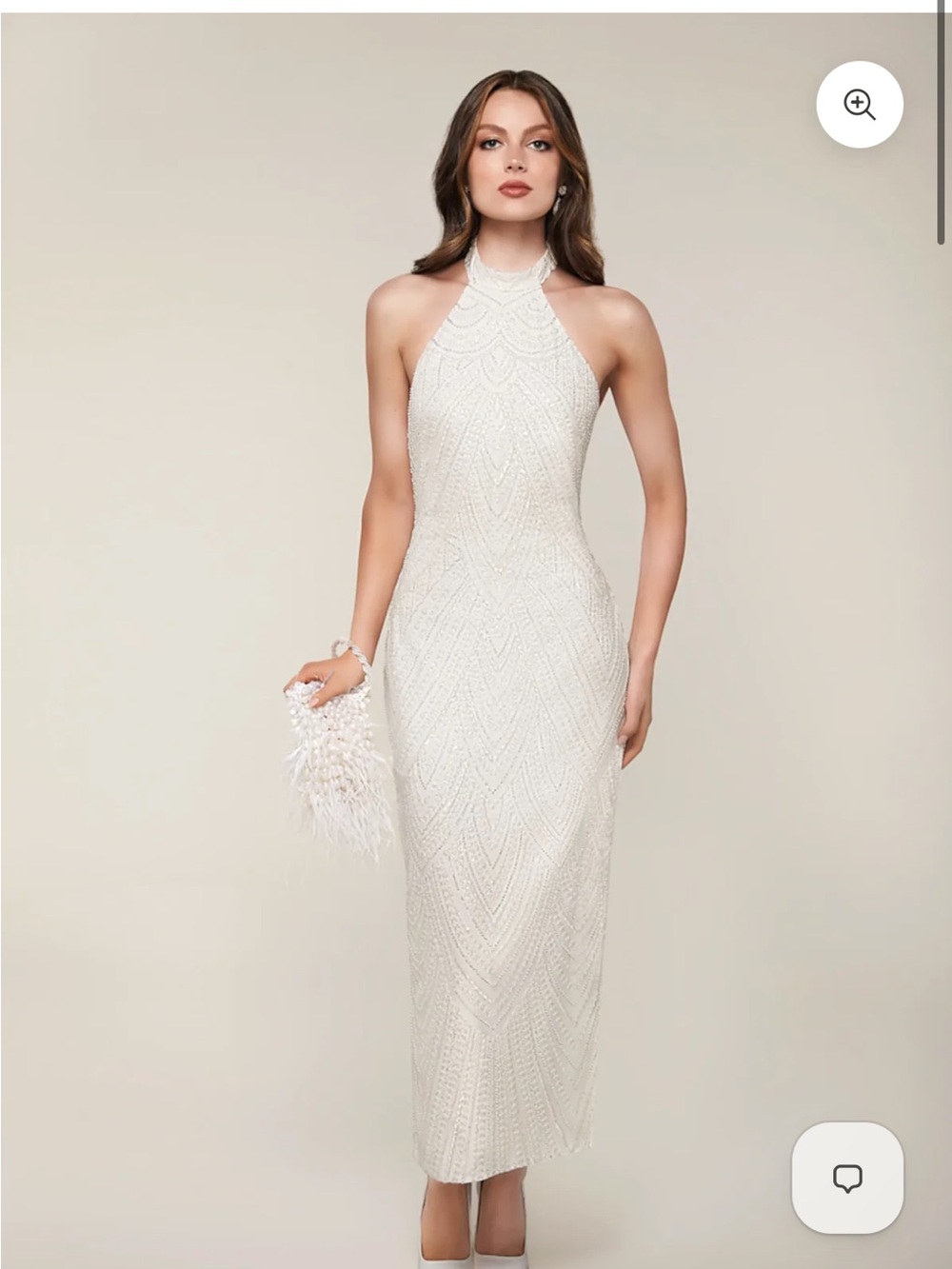 Anne Barge Just One Look White Bridal Beaded Halter Dress - Size Small